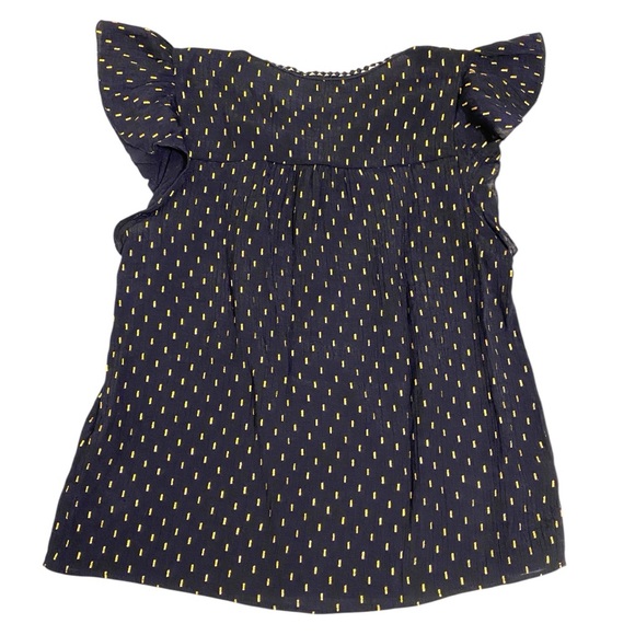 Nanette Lepore Navy Blue and Gold Ruffled Split Neck Collar Blouse Size Small - Picture 3 of 8